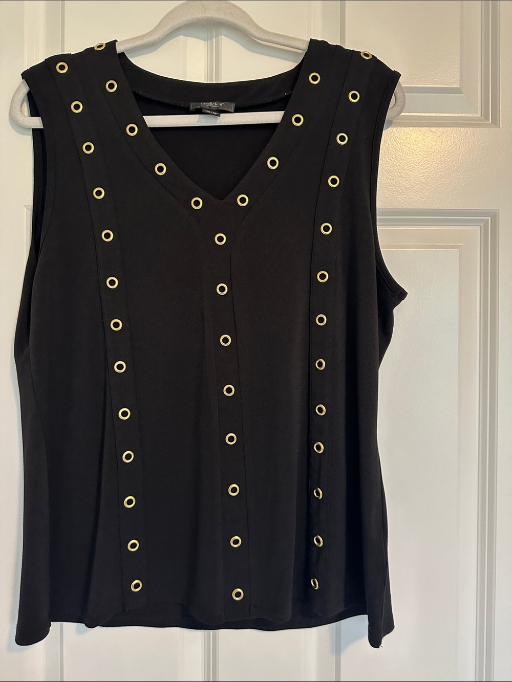 Belldini Black Sleeveless V-Neck Top with Gold Eyelet Detail